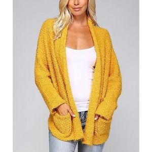 popcorn cardigan mustard