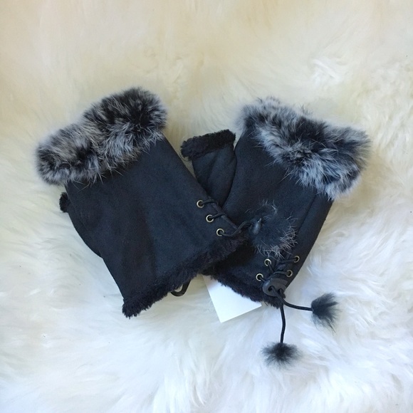 Fingerless gloves with Genuine Fur