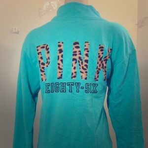 Victoria Secret PINK turquoise cheetah half zip