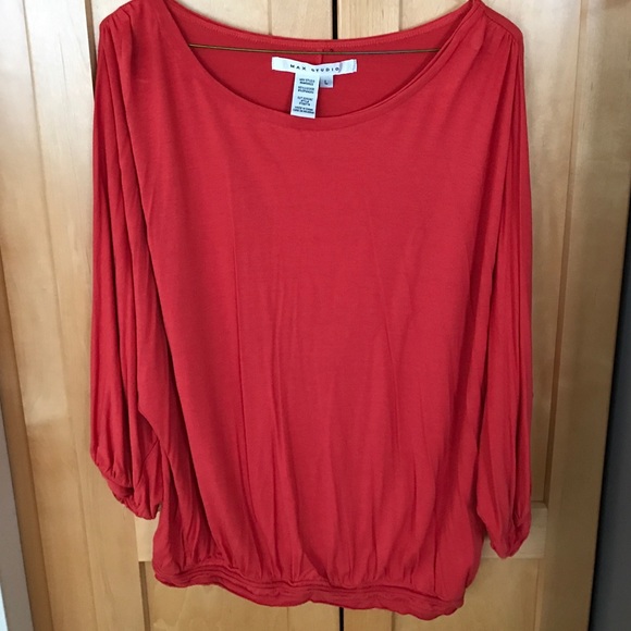 Max Studio Red Flowy Shirt Sz L