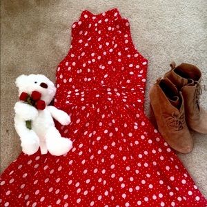 High neck, red dress