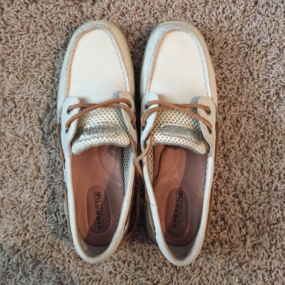 Creme colored Sperrys.