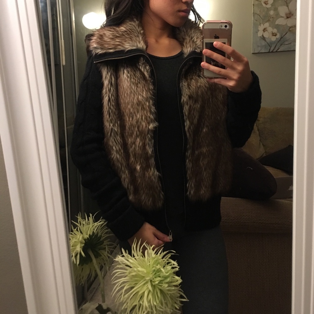 Fur Zip Up Sweater by Ci Sono