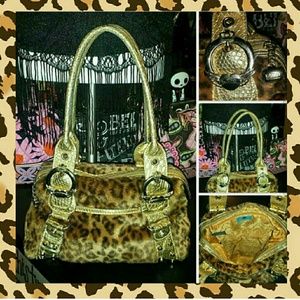 🔮 KATHY VAN ZEELAND LEOPARD FUR GOLD METAL PURSE
