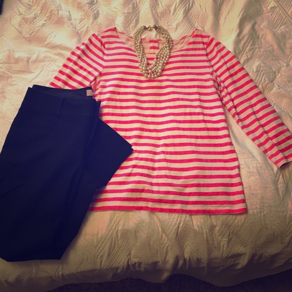 Pink and white striped J. Crew top. Size M