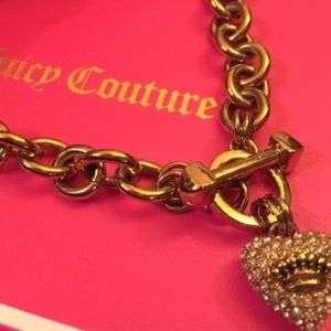 Juicy Couture Pave Banner Heart Necklace- Gold