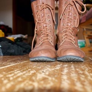 Brown combat boots