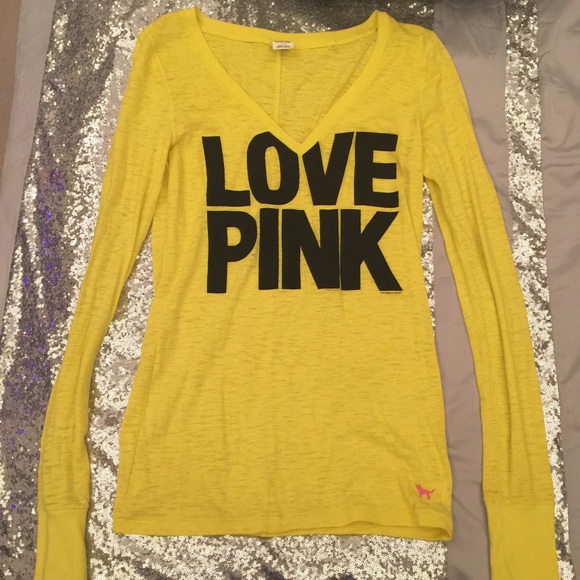 Yellow Victoria's Secret Pink Long Sleeve Tee