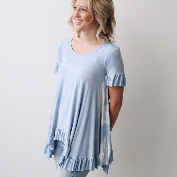 blue ruffle short sleeve top