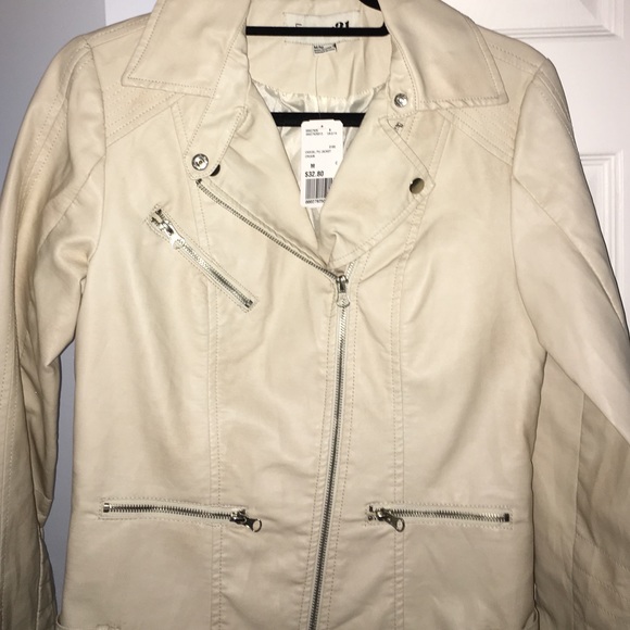 Cream faux leather jacket