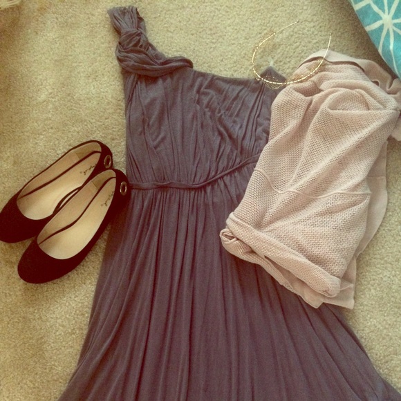 Grey, Off the shoulder dress.