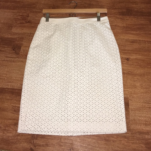 Lazer cutout leather pencil skirt
