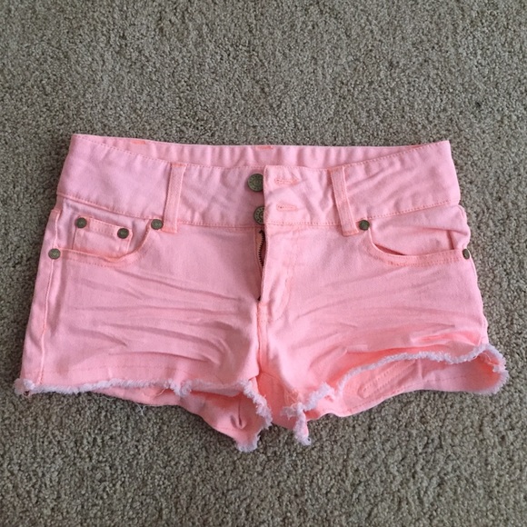 Neon pink mid rise shorts