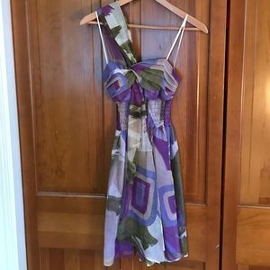 Purple multi-colored, fit and flare dress