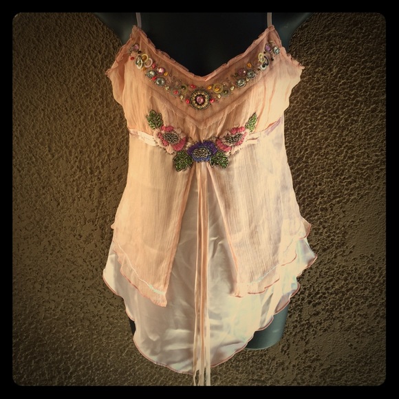 Pierri Fairy Camisole Beaded Embroidered Silk Pink - Picture 1 of 4