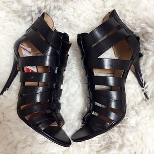 NIB Nine West Leather Gladiator High Heel Bootie Black 37