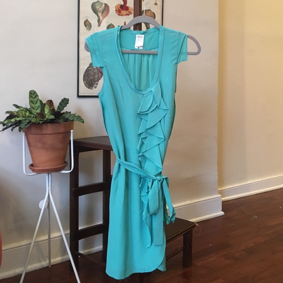 Belted cascade ruffle dress