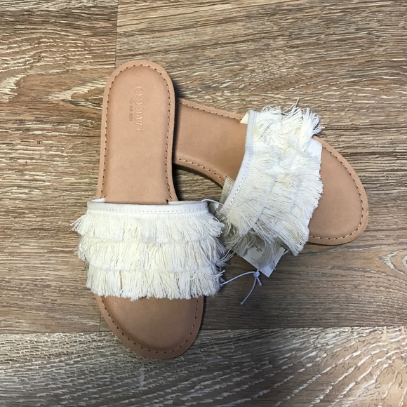 fringe slip on sandals