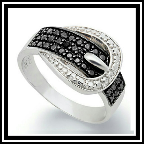 GENUINE BLACK & WHITE DIAMONDS BUCKLE RING - Picture 3 of 8
