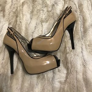 GUESS Black and Tan heels