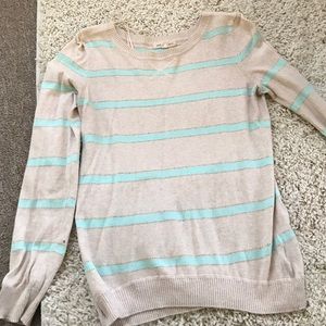 Pink Rose Teal Striped Sweater