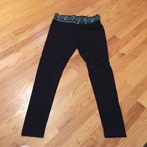 PINK leggings with blue aztec waistband