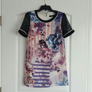 LF Floral Shift Dress with Mesh Sleeves Sz 6