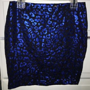 Black & Shiny Blue, Leopard Print Pencil Skirt