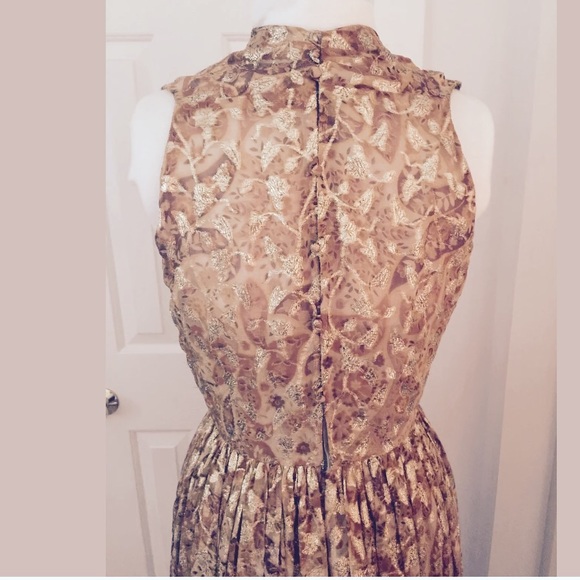 Vintage Saks Fifth Avenue Silk Dress Gold Lace 70s - Picture 4 of 4