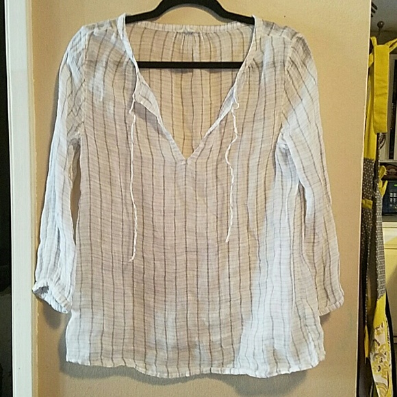 White with grey stripes linen shirt - Picture 1 of 1
