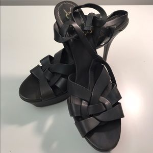 Yves Saint Laurent Black Leather Tribute Sandals