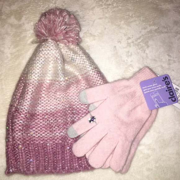 Brand new pink winter hat and gloves