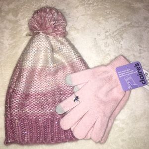 Brand new pink winter hat and gloves
