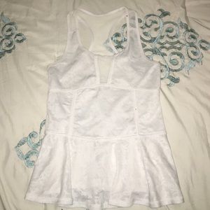 White lace and mesh razorback athletic top