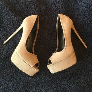 Metal-Back Taupe Platforms, Opentoe