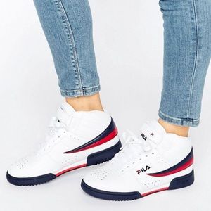 FILA F-13 Women mid sneakers in white, red & blue