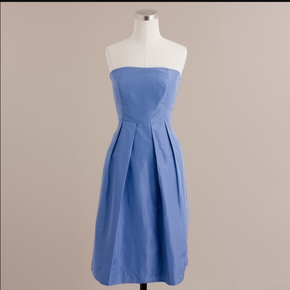 J Crew Cornflower Blue Strapless Taffeta Dress