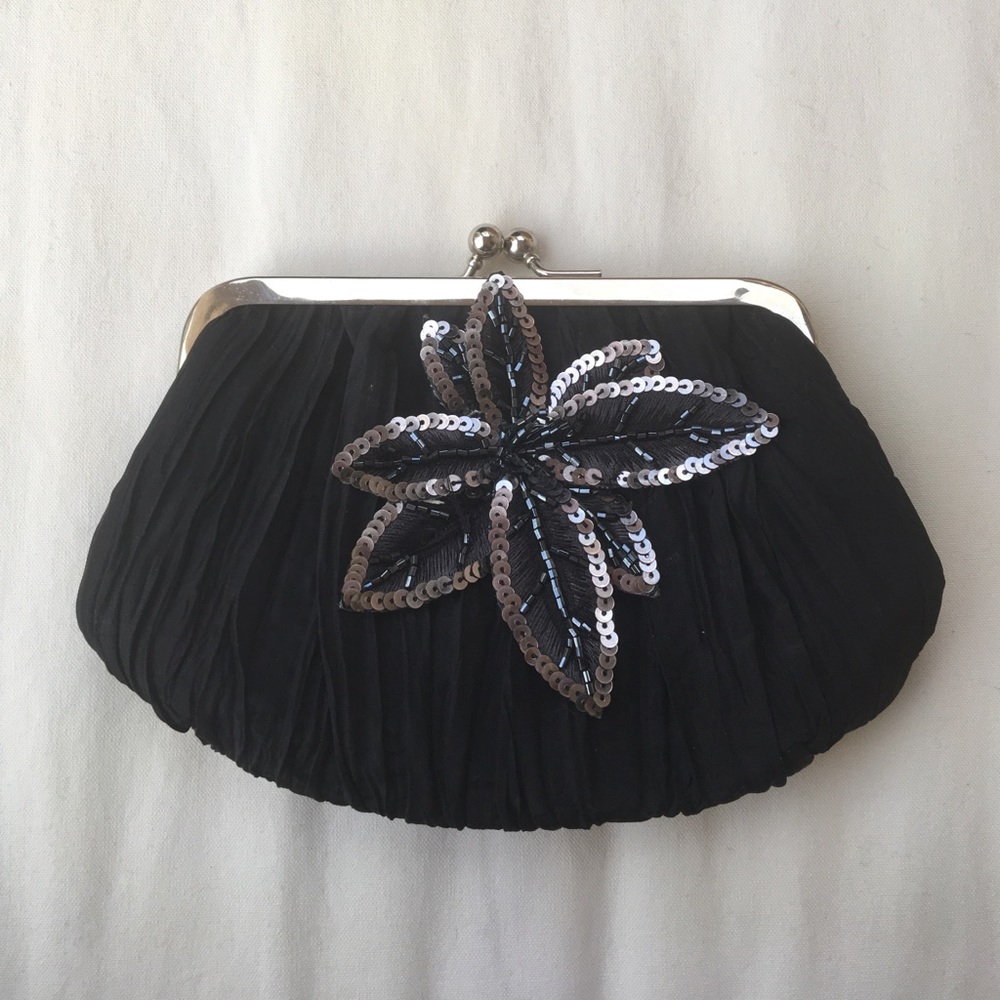 Vintage black tule sequence clutch.