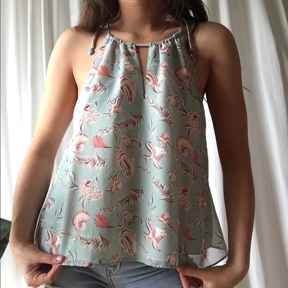 Light Blue tropical halter top