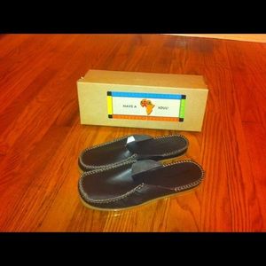 Brand new Chocolate brown leather slides.