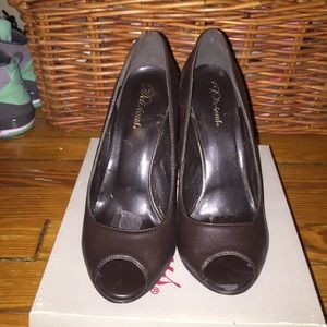 Dark brown peep toe wedge heel