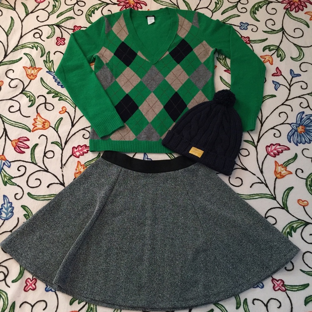 Wool and Cashmere Blend Argyle Sweater and Skirt