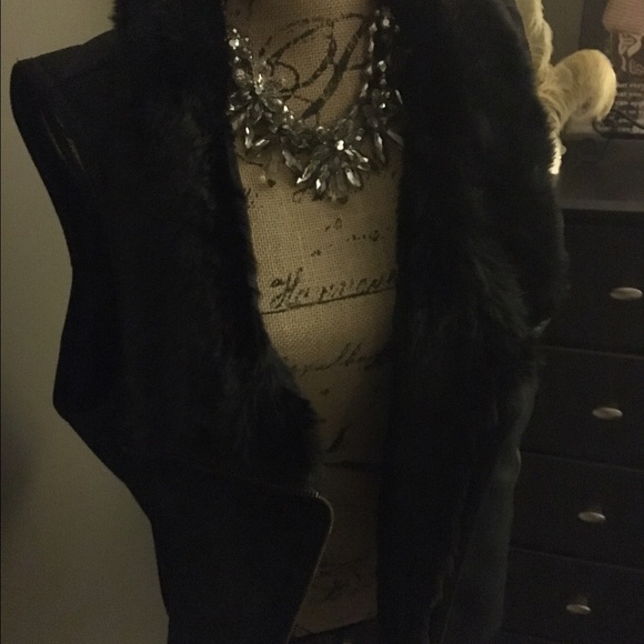 Black fauxe suede and fur lined vest