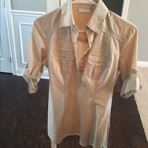 Tan/cream long work shirt w/ belt, worn once