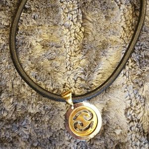 Bvlgari Zodiac Necklace. Yellow/White Gold/Leather