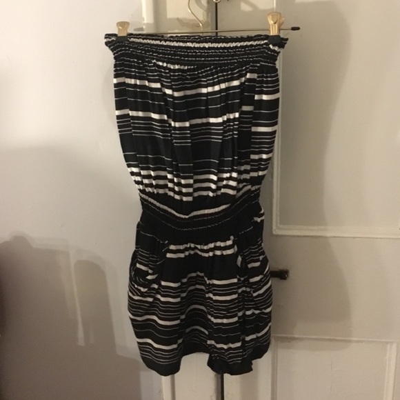 Striped strapless romper