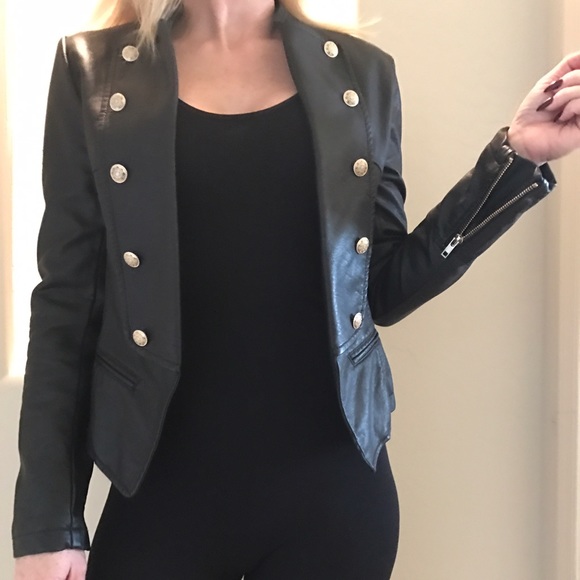 Military style faux leather Moto jacket