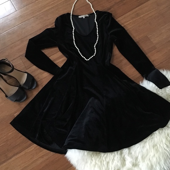 classic black velvet skater dress