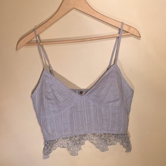 Blue lace fringe crop top