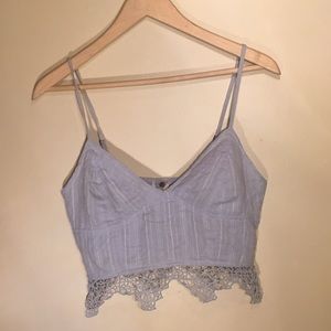 Blue lace fringe crop top